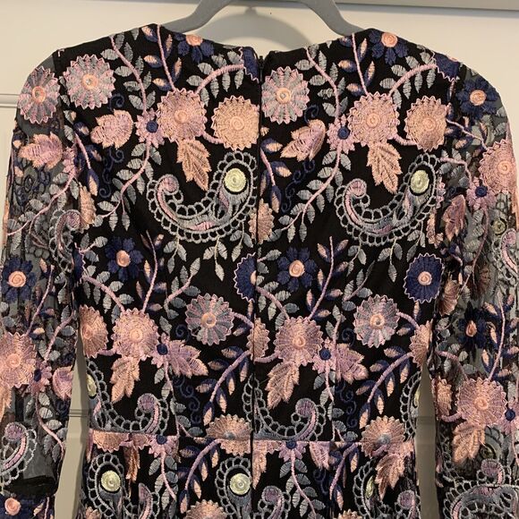 Anthropologie Dress ML Monique Lhuillier Embroidery Floral Bell Sleeve Roupell 0 - Picture 3 of 16